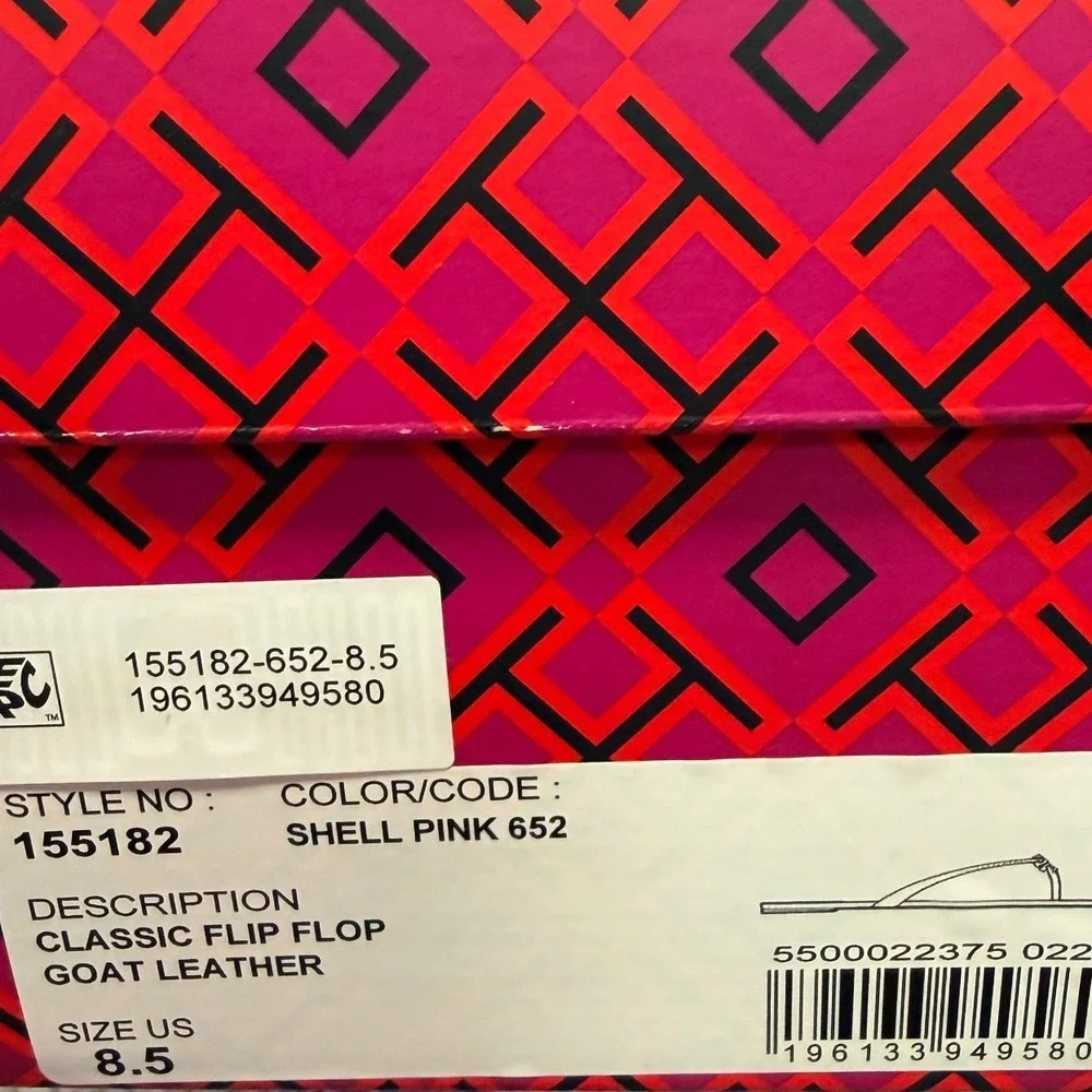 Tory Burch Classic Flip Flop Shell Pink Goat Leather Sandals 155182 Size 8.5
